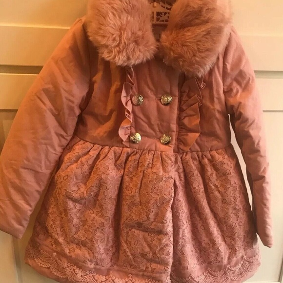 Esbeeli Other - Dress Coat Warm Pink Lace with Silver Buttons